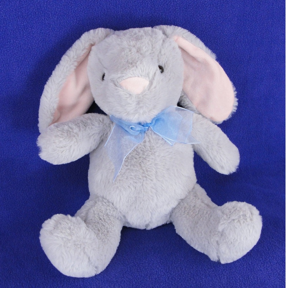 Dan Dee Collectors Choice Gray Plush Bunny Rabbit Blue Bow Floppy Ears 14 inch